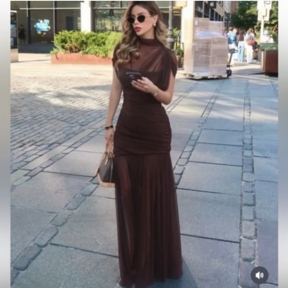 Zara COMBINATION DRAPED MAXI DRESS SIZE S - Picture 4 of 16
